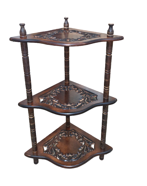 Wooden 3 Shelves Corner Table | Mini Corner Stand