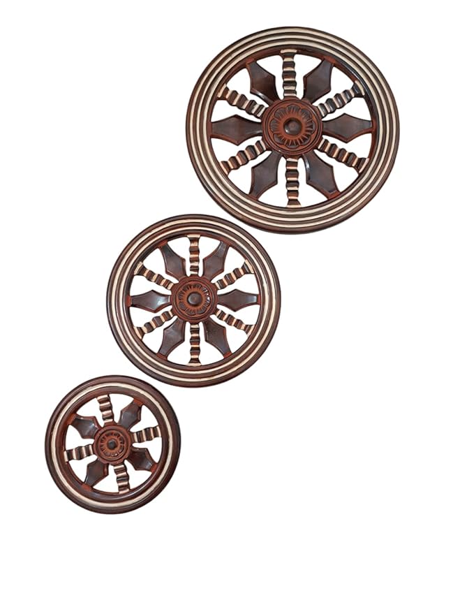 Wooden Wall Panels Set of 3 | Ashoka Chakra Wheel