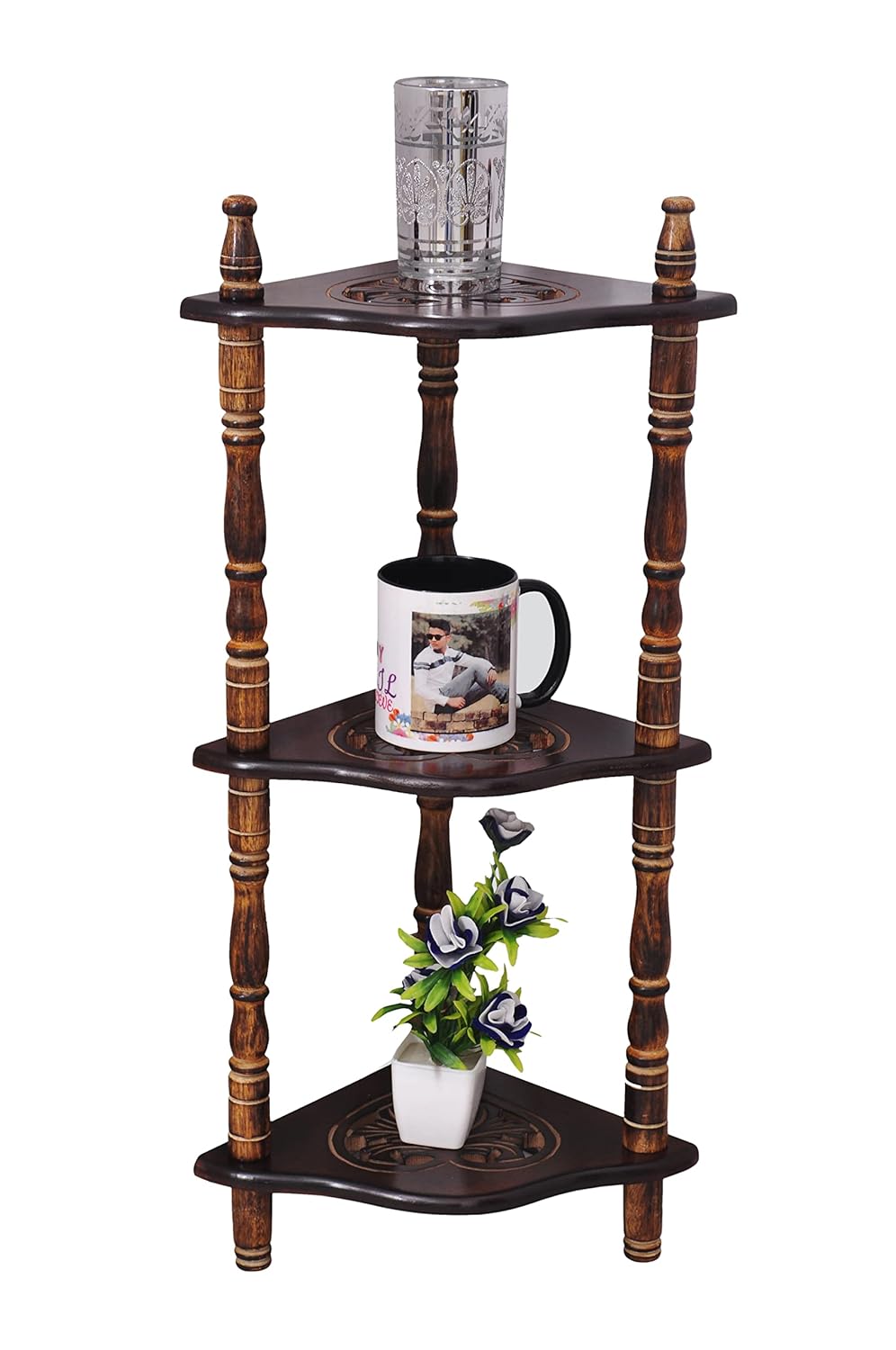 Antique Wooden Corner Shelf – Triangular Plant Stand & Home Decor Unit