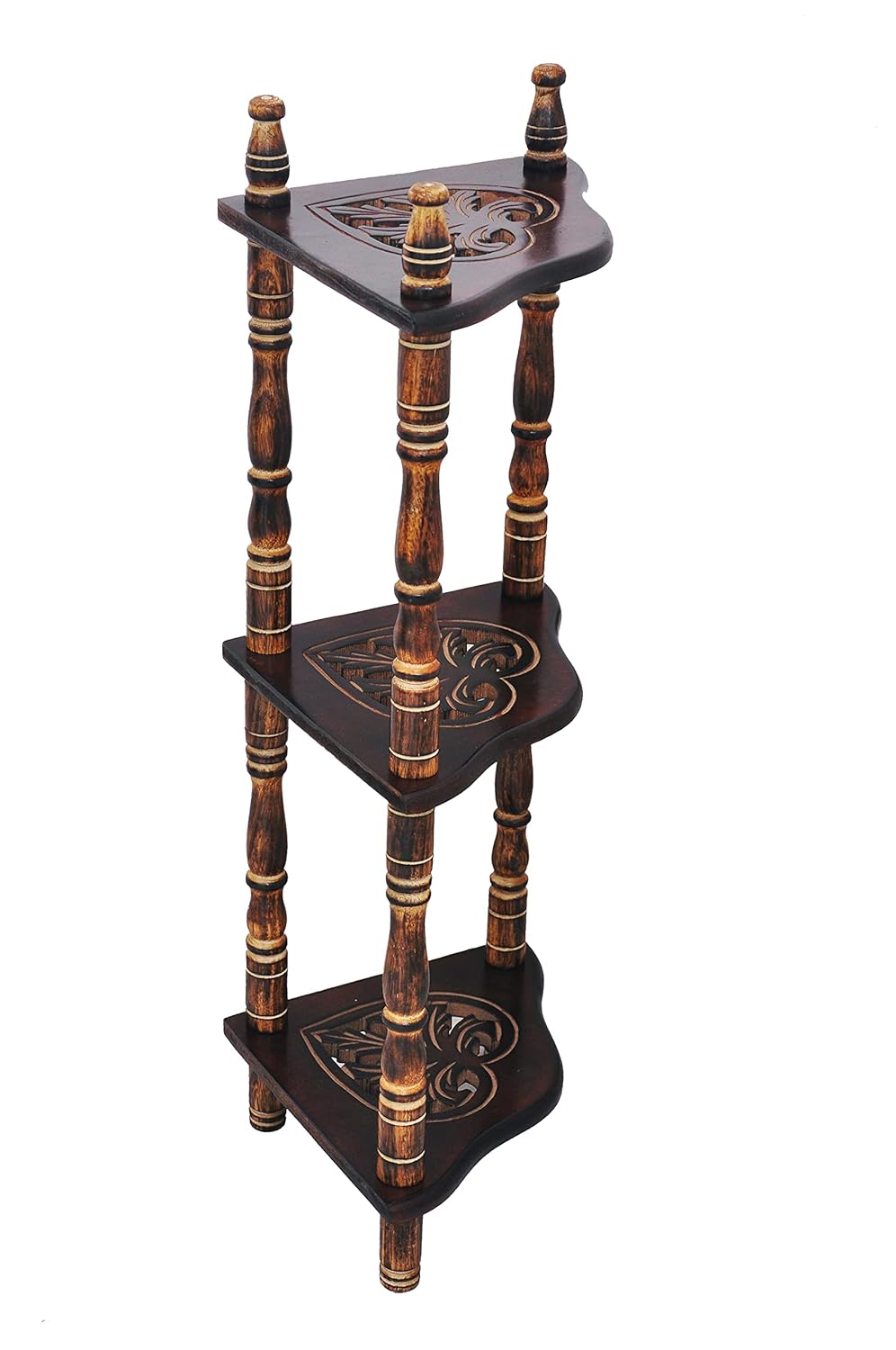 Antique Wooden Corner Shelf – Triangular Plant Stand & Home Decor Unit