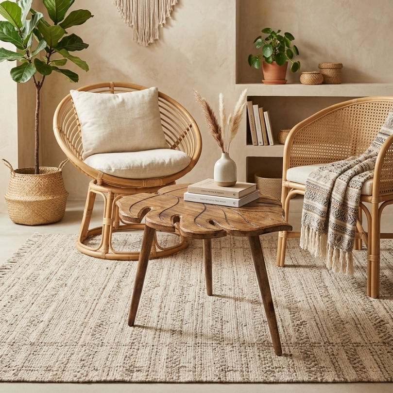 Handcrafted Mango Wood Leaf Coffee Table – Center Table with Foldable Legs