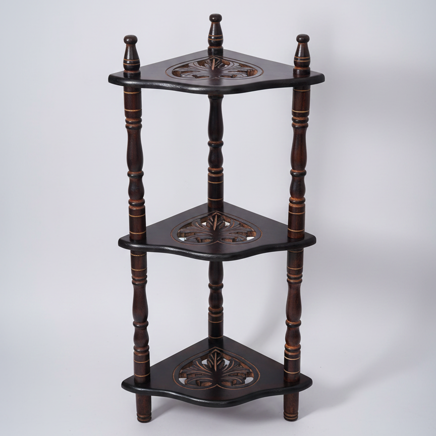 Antique Wooden Corner Shelf – Triangular Plant Stand & Home Decor Unit