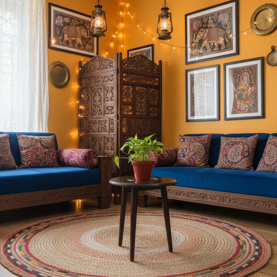 Wooden Carved Top Foldable Stool