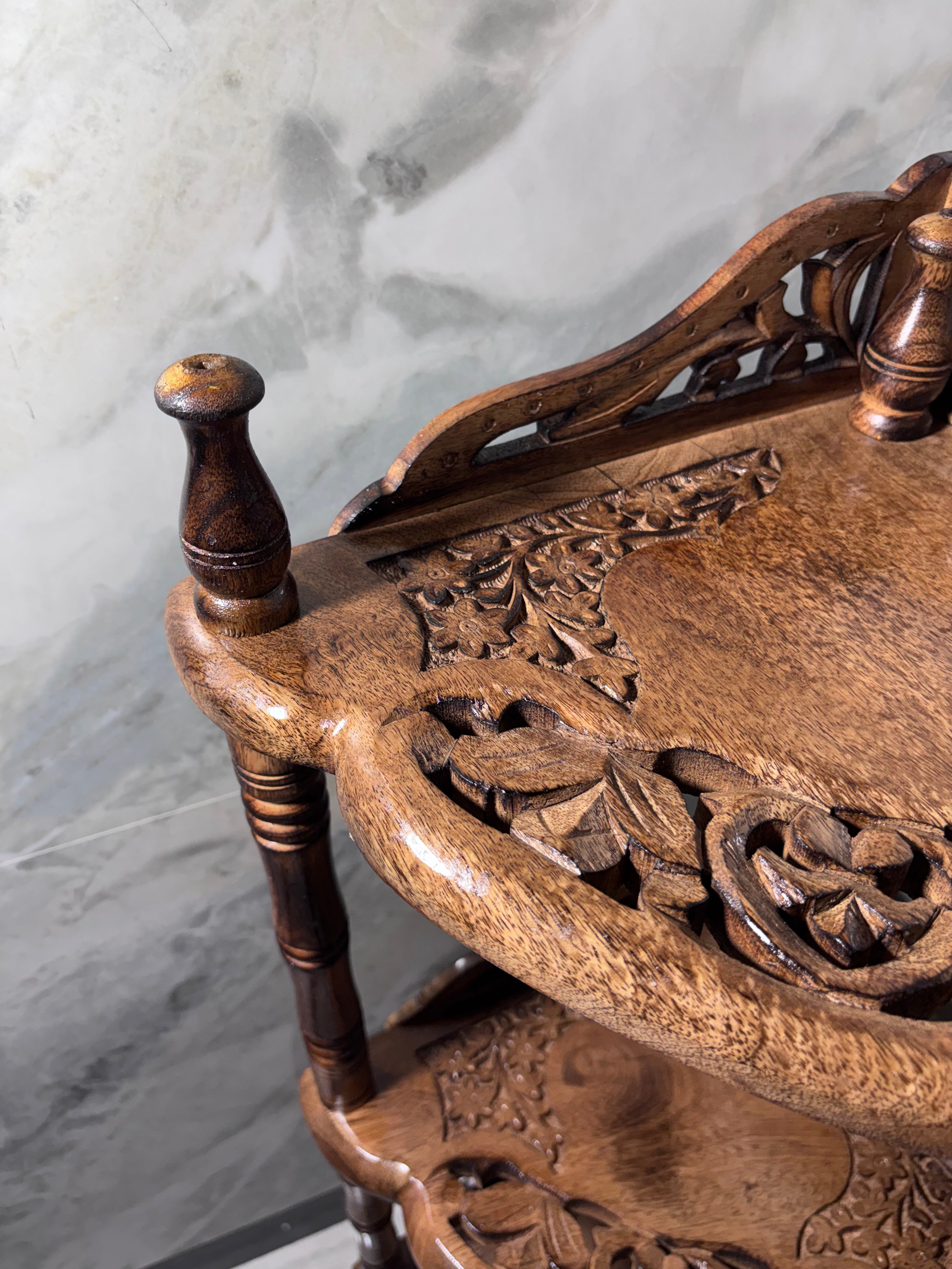 Solid Mango Wood Corner Shelf – 3 Tier Corner Stand