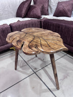 Handcrafted Mango Wood Leaf Coffee Table – Center Table with Foldable Legs