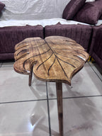 Handcrafted Mango Wood Leaf Coffee Table – Center Table with Foldable Legs