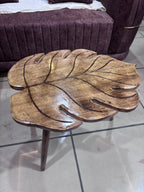 Handcrafted Mango Wood Leaf Coffee Table – Center Table with Foldable Legs