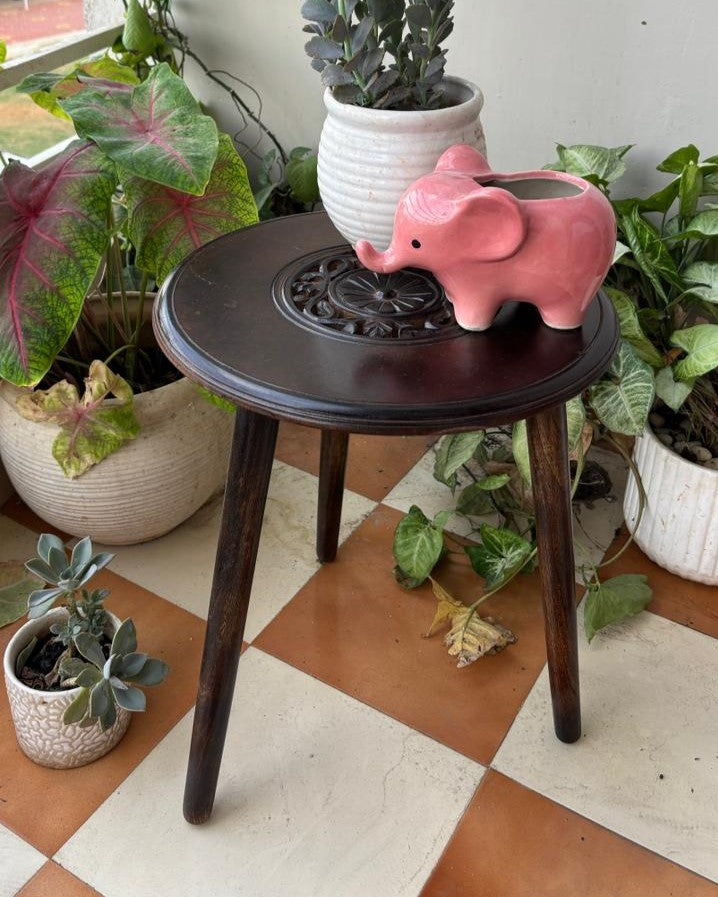 Wooden Carved Top Foldable Stool