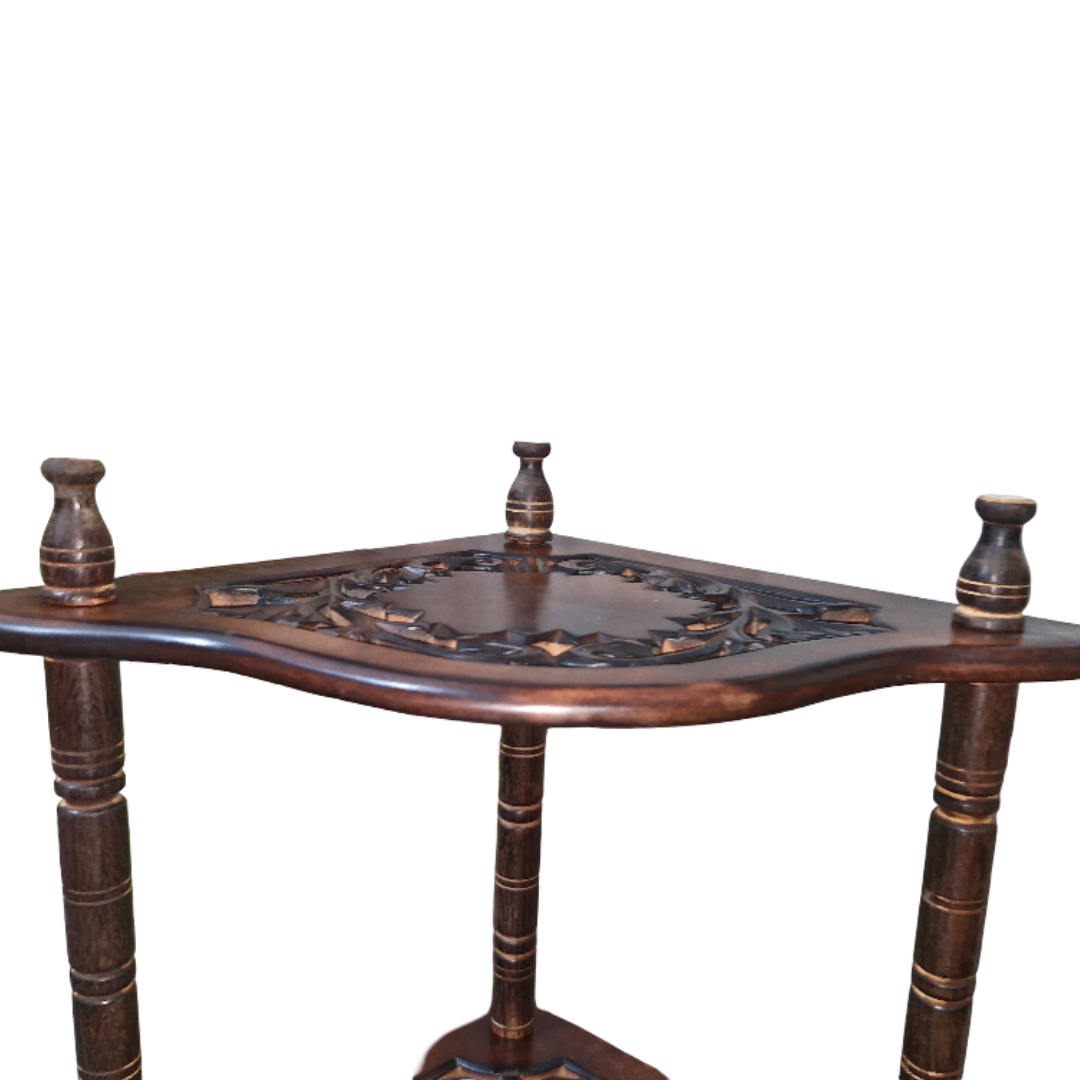 Wooden 3 Shelves Corner Table | Mini Corner Stand